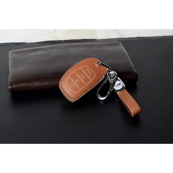 JVCV® Soft Handmade Lychee Pattern Leather Key Cover Compatible with Hyundai Alcazar Creta, i20 2021, Venue, Tucson, Elantra,i20 N Line 2021 4 Button Smart Key