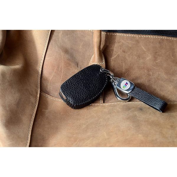 JVCV® Soft Handmade Lychee Pattern Leather Key Cover Compatible with Hyundai Creta Venue Aura Elite i20 Grand i10 Nios Xcent 3 Button Flip Key