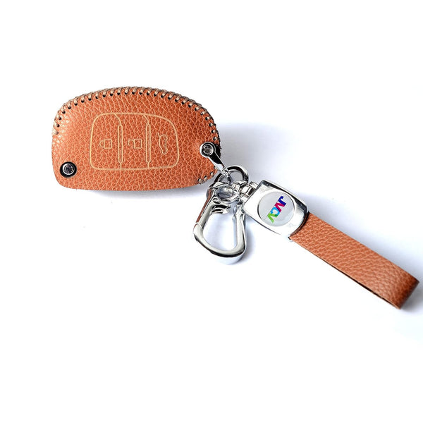 JVCV® Soft Handmade Lychee Pattern Leather Key Cover Compatible with Hyundai Creta Venue Aura Elite i20 Grand i10 Nios Xcent 3 Button Flip Key