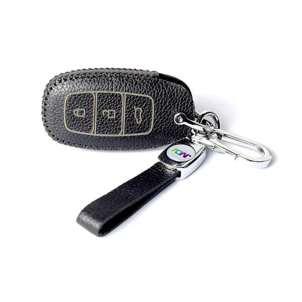 JVCV® Soft Handmade Lychee Pattern Leather Key Cover Compatible with Hyundai New Verna 3 Button Smart Key