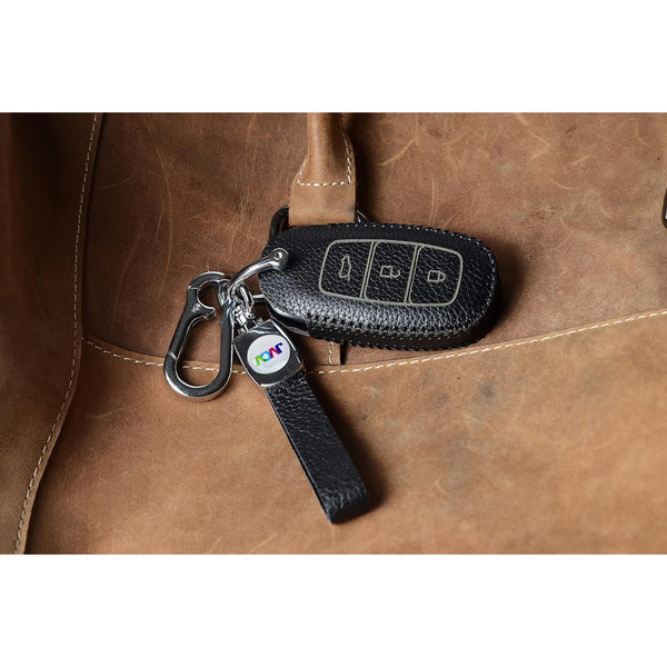 JVCV® Soft Handmade Lychee Pattern Leather Key Cover Compatible with Hyundai New Verna 3 Button Smart Key