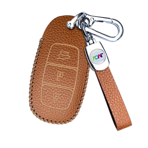JVCV® Soft Handmade Lychee Pattern Leather Key Cover Compatible with Hyundai New Verna 3 Button Smart Key