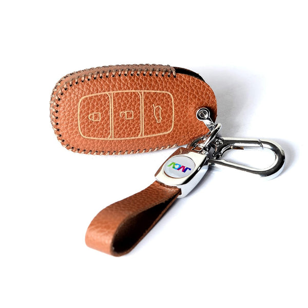 JVCV® Soft Handmade Lychee Pattern Leather Key Cover Compatible with Hyundai New Verna 3 Button Smart Key