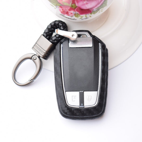 Car Styling Soft Carbon Fiber Pattern Key Cover Compatible with Isuzu Smart Key with Keychain