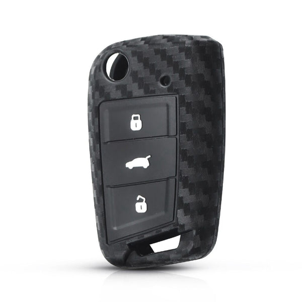 Carbon Fiber Pattern Key Cover Compatible with Skoda Slavia Kushaq Taigun Tiguan Virtus Octavia Kodiaq Superb T ROC Folding Key (Black)