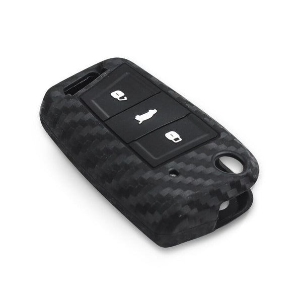 Carbon Fiber Pattern Key Cover Compatible with Skoda Slavia Kushaq Taigun Tiguan Virtus Octavia Kodiaq Superb T ROC Folding Key (Black)