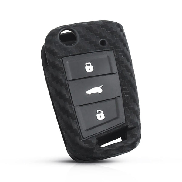 Carbon Fiber Pattern Key Cover Compatible with Skoda Slavia Kushaq Taigun Tiguan Virtus Octavia Kodiaq Superb T ROC Folding Key (Black)