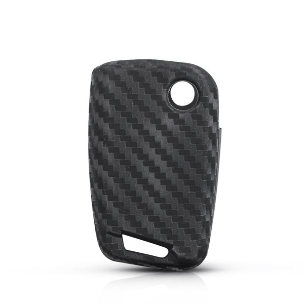 Carbon Fiber Pattern Key Cover Compatible with Skoda Slavia Kushaq Taigun Tiguan Virtus Octavia Kodiaq Superb T ROC Folding Key (Black)