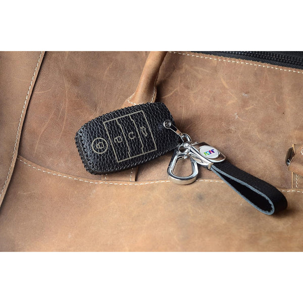 JVCV® Soft Handmade Lychee Pattern Leather Key Cover Compatible with Kia Sonet Seltos Carens 4 Button Smart Key