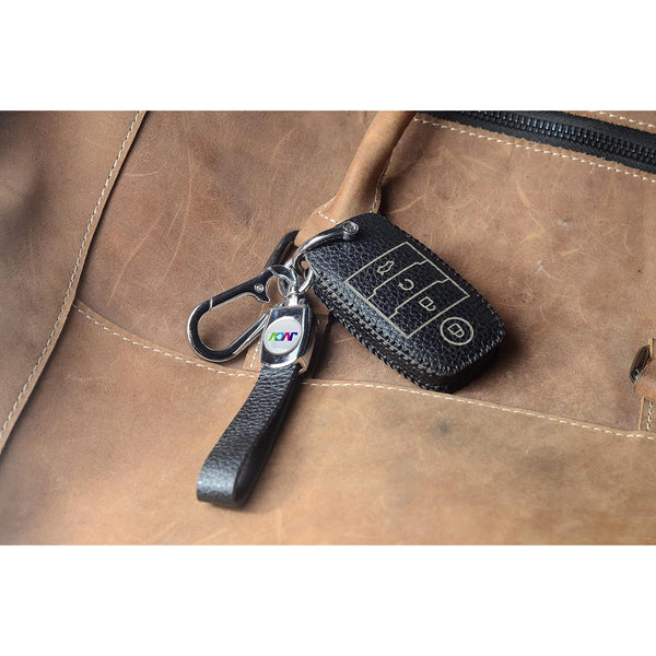 JVCV® Soft Handmade Lychee Pattern Leather Key Cover Compatible with Kia Sonet Seltos Carens 4 Button Smart Key