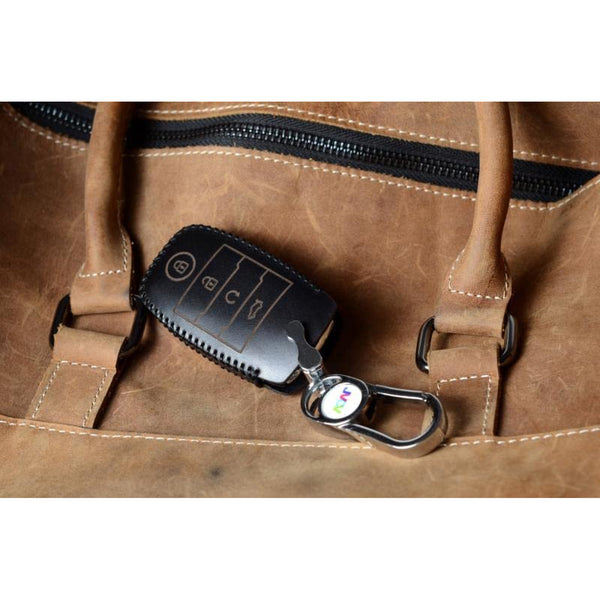 JVCV® Car Styling Soft Handmade Leather Key Cover Compatible with Kia Seltos Sonet Carens 4 Button Smart Key - Verify Key Button and Shape Before Ordering