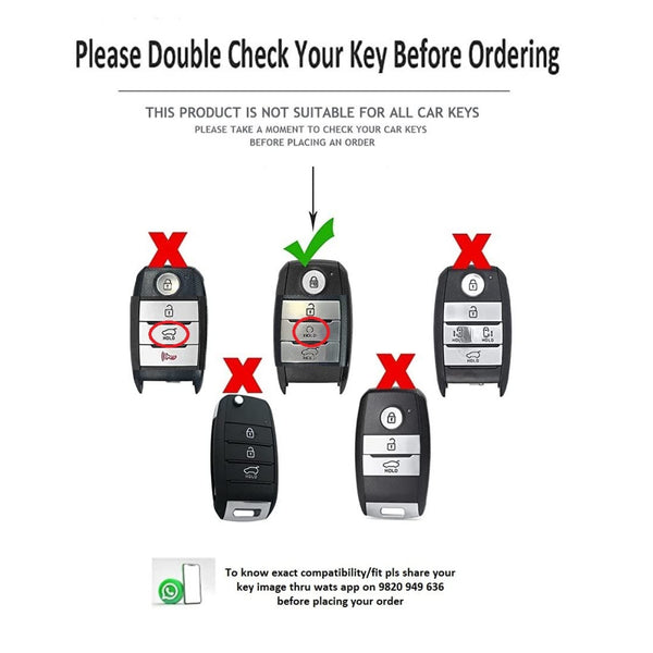 JVCV® Car Styling Soft Handmade Leather Key Cover Compatible with Kia Seltos Sonet Carens 4 Button Smart Key - Verify Key Button and Shape Before Ordering