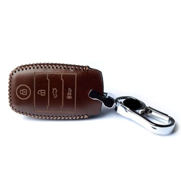 JVCV® Car Styling Soft Handmade Leather Key Cover Compatible with Kia Seltos 4 Button Smart Key