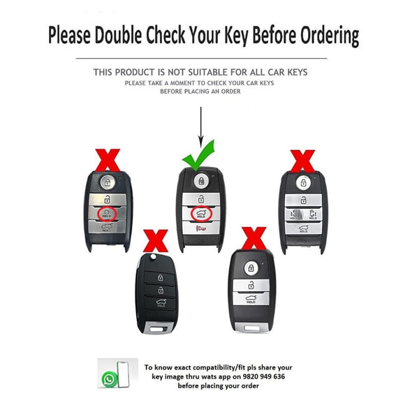 JVCV® Car Styling Soft Handmade Leather Key Cover Compatible with Kia Seltos 4 Button Smart Key