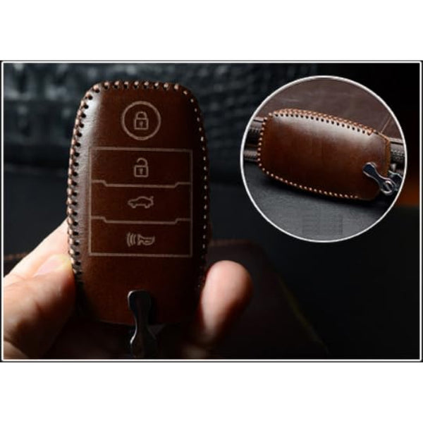 JVCV® Car Styling Soft Handmade Leather Key Cover Compatible with Kia Seltos 4 Button Smart Key