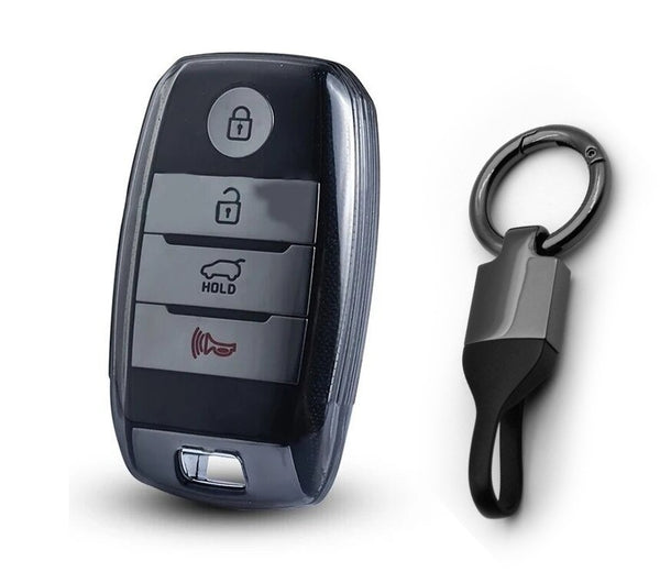 JVCV® Soft TPU Transparent Cover with keychain – Compatible with Kia Keys (Transparent Black)