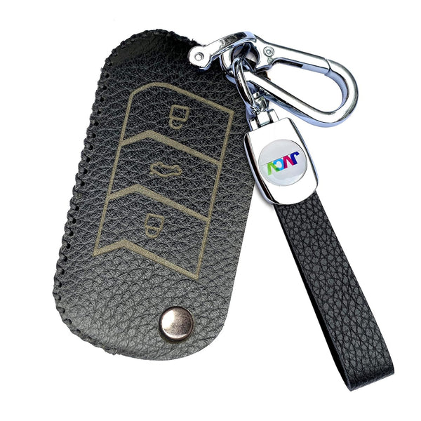 JVCV® Soft Handmade Lychee Pattern Leather Key Cover Compatible with Mahindra XUV 700, Thar, Marazzo, Bolero, Scorpio, Scorpio N, XUV 300, TUV300 Plus and XUV 400 EV 3 Button flip Key