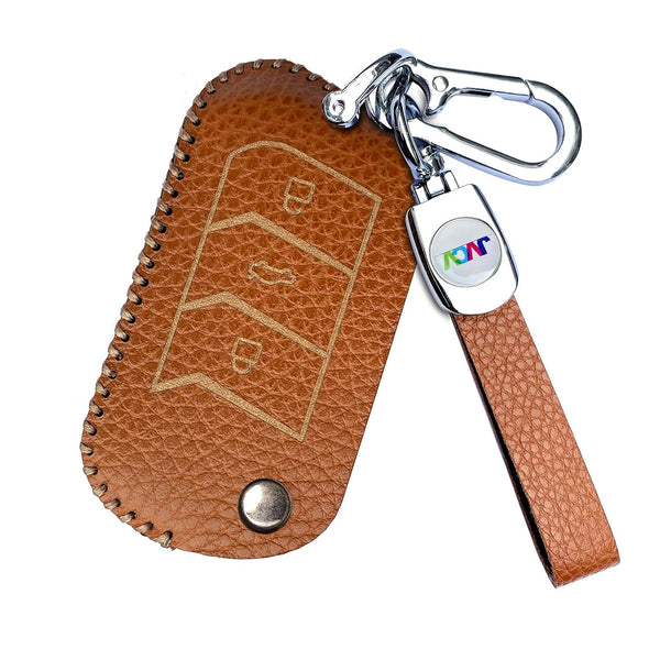 JVCV® Soft Handmade Lychee Pattern Leather Key Cover Compatible with Mahindra XUV 700, Thar, Marazzo, Bolero, Scorpio, Scorpio N, XUV 300, TUV300 Plus and XUV 400 EV 3 Button flip Key