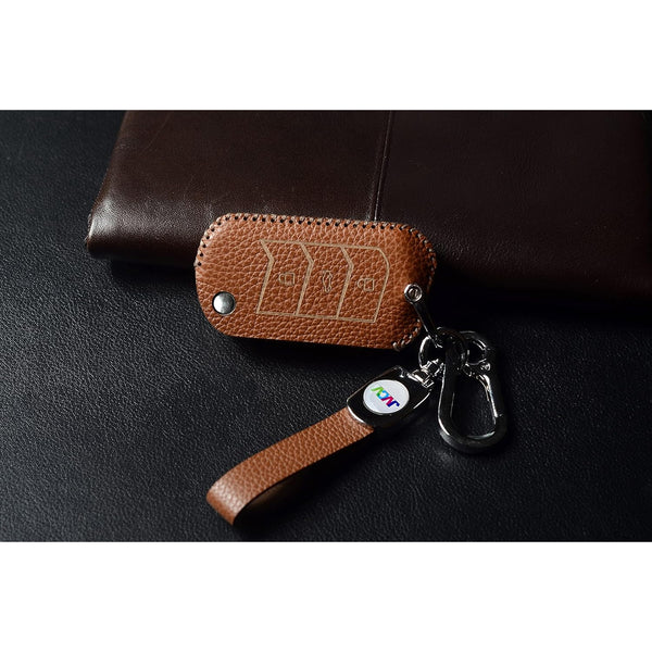 JVCV® Soft Handmade Lychee Pattern Leather Key Cover Compatible with Mahindra XUV 700, Thar, Marazzo, Bolero, Scorpio, Scorpio N, XUV 300, TUV300 Plus and XUV 400 EV 3 Button flip Key