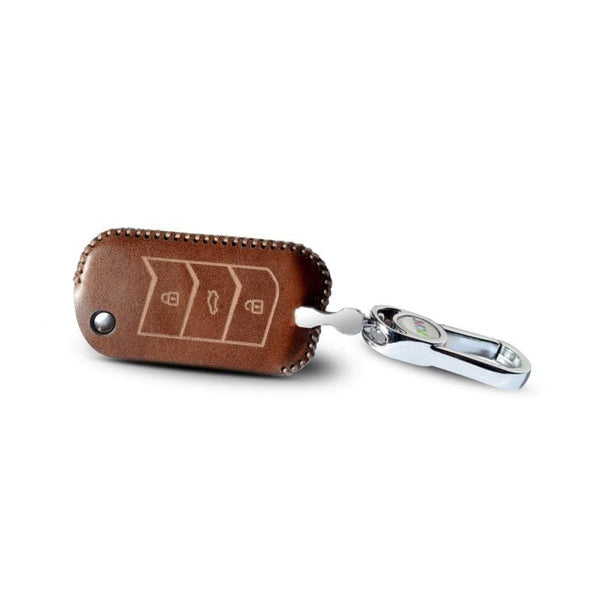 JVCV Car Styling Soft Handmade Leather Key Cover Compatible With Mahindra Xuv 700, Thar, Marazzo, Bolero, Scorpio, Scorpio N, Xuv 300, Tuv300 Plus And Xuv 400 Ev 3 Button Flip Key