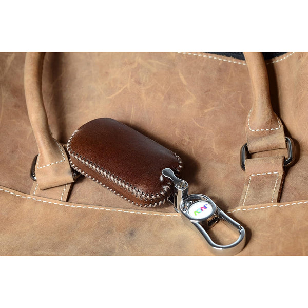 JVCV Car Styling Soft Handmade Leather Key Cover Compatible With Mahindra Xuv 700, Thar, Marazzo, Bolero, Scorpio, Scorpio N, Xuv 300, Tuv300 Plus And Xuv 400 Ev 3 Button Flip Key