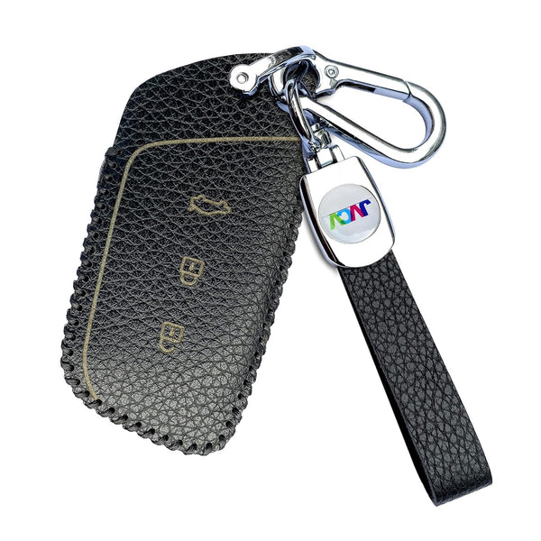 JVCV® Soft Handmade Lychee Pattern Leather Key Cover Compatible with MG Hector, Hector Plus and Windsor EV Smart Key