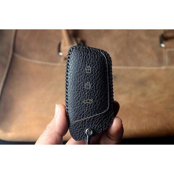 JVCV® Soft Handmade Lychee Pattern Leather Key Cover Compatible with MG Hector, Hector Plus and Windsor EV Smart Key