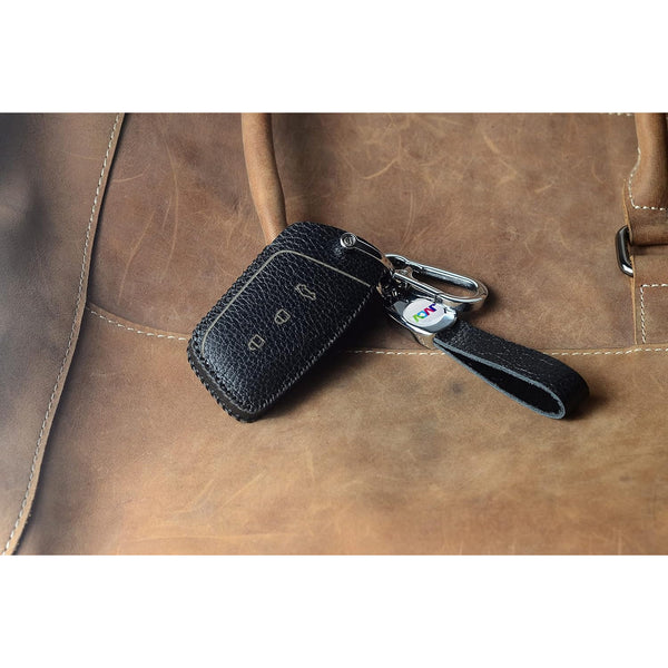 JVCV® Soft Handmade Lychee Pattern Leather Key Cover Compatible with MG Hector, Hector Plus and Windsor EV Smart Key