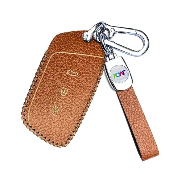 JVCV® Soft Handmade Lychee Pattern Leather Key Cover Compatible with MG Hector, Hector Plus and Windsor EV Smart Key
