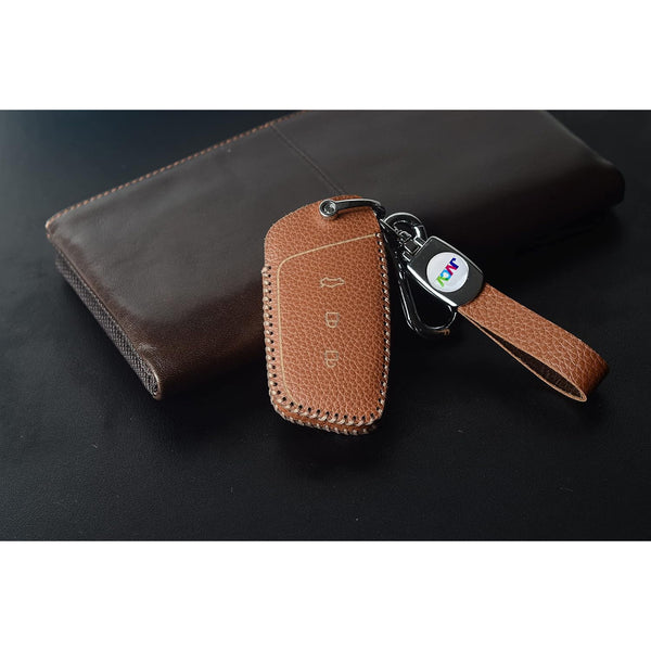 JVCV® Soft Handmade Lychee Pattern Leather Key Cover Compatible with MG Hector, Hector Plus and Windsor EV Smart Key