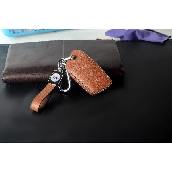 JVCV® Soft Handmade Lychee Pattern Leather Key Cover Compatible with MG Hector, Hector Plus and Windsor EV Smart Key