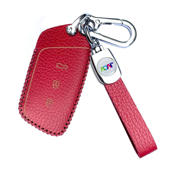 JVCV® Soft Handmade Lychee Pattern Leather Key Cover Compatible with MG Hector, Hector Plus and Windsor EV Smart Key