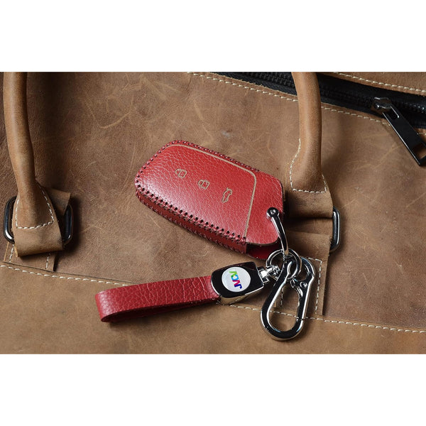 JVCV® Soft Handmade Lychee Pattern Leather Key Cover Compatible with MG Hector, Hector Plus and Windsor EV Smart Key
