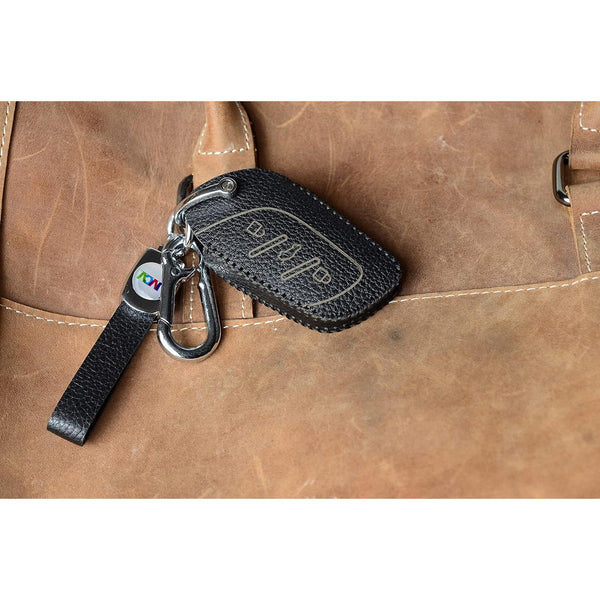 JVCV® Soft Handmade Lychee Pattern Leather Key Cover Compatible with MG ZS EV and Astor Smart Key