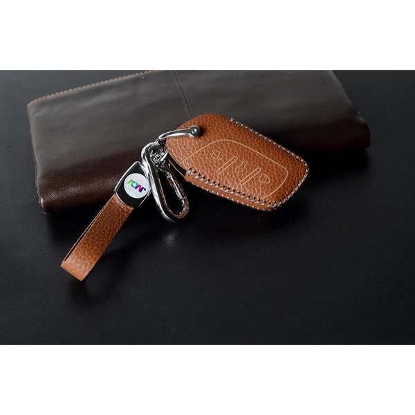 JVCV® Soft Handmade Lychee Pattern Leather Key Cover Compatible with MG ZS EV and Astor Smart Key