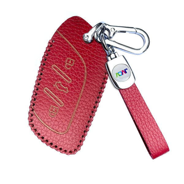 JVCV® Soft Handmade Lychee Pattern Leather Key Cover Compatible with MG ZS EV and Astor Smart Key