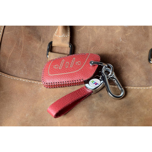 JVCV® Soft Handmade Lychee Pattern Leather Key Cover Compatible with MG ZS EV and Astor Smart Key
