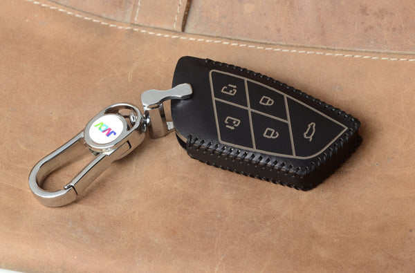 JVCV® Handmade Leather Car Key Cover with Keychain | Premium Smart Key Protector Compatible with MG M9 Smart Key
