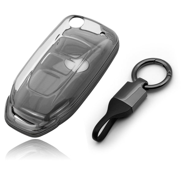 JVCV® Soft TPU Transparent Cover Compatible with Tata Tiago Tigor Nexon Zest Bolt Safari Storme Flip Key with Keychain