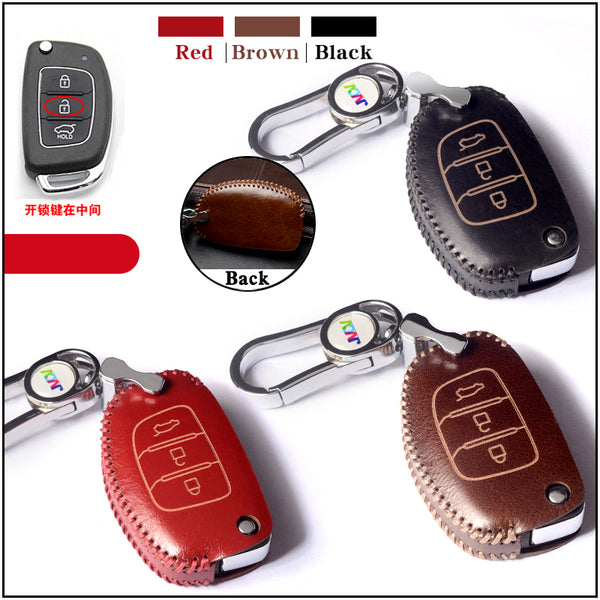 JVCV® Handmade Leather Key Cover for Hyundai 3-Button Flip Keys – Compatible with Creta, Venue, Exter, Grand i10 Nios, Xcent & More