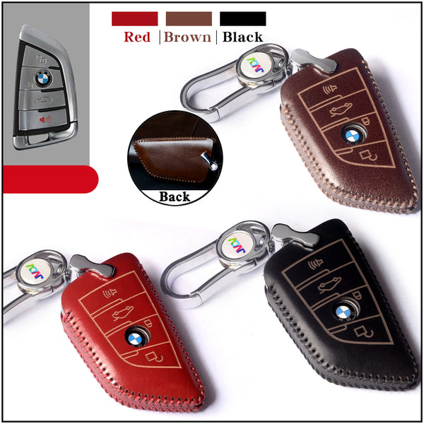 JVCV® Handmade Leather Car Key Cover – Compatible with BMW 2, 3, 5, 6, 7 Series, X1, X2, X3, X5, X6 – Blade Smart Key