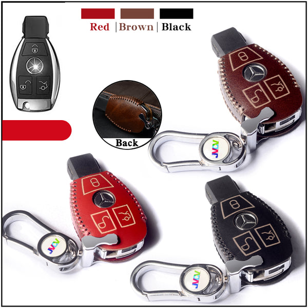 JVCV® Handmade Leather Car Key Cover – Compatible with Mercedes-Benz 3 Button Smart Key