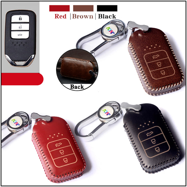 JVCV® Handmade Leather Car Key Cover – Compatible with Honda City, Elevate, Civic, Jazz, Amaze, CR-V, WR-V, BR-V – 3/4 Button Smart Key