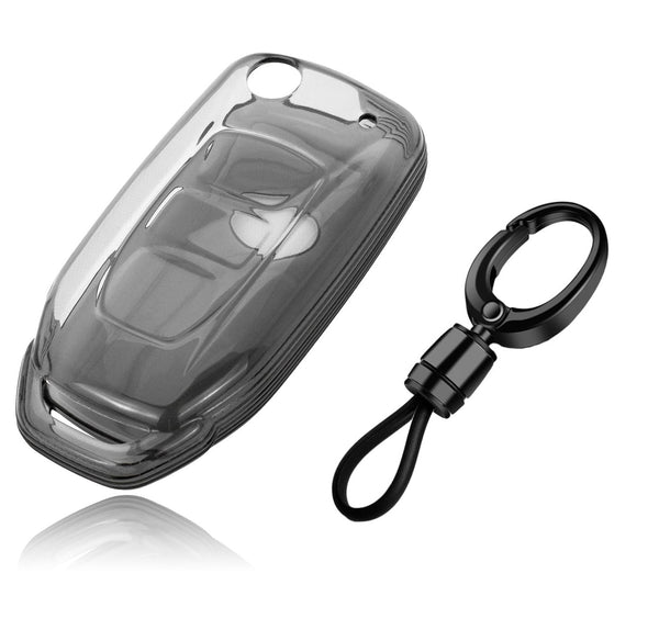 JVCV® Soft TPU Transparent Cover Compatible with Tata Tiago Tigor Nexon Zest Bolt Safari Storme Flip Key with Keychain