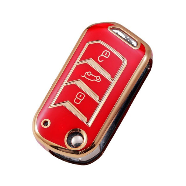 JVCV® Gold Border TPU Car Key Cover – Compatible with Mahindra XUV700, 3XO, Thar, Scorpio, Scorpio N & More – 3 Button Flip Key