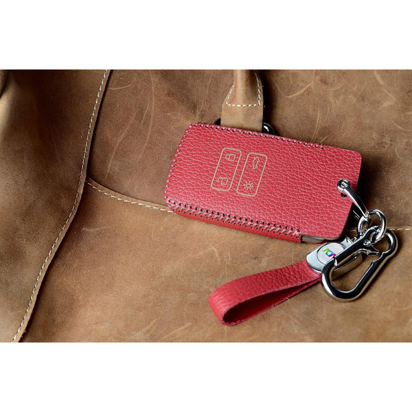 JVCV® Soft Handmade Lychee Pattern Leather Key Cover Compatible with Renault Kiger Triber Smart Key