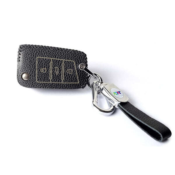 JVCV® Soft Handmade Lychee Pattern Leather Key Cover Compatible with Skoda Kylaq Kushaq Slavia Octavia Kodiaq Superb and Volkswagen Tiguan Taigun and Virtus Folding Key