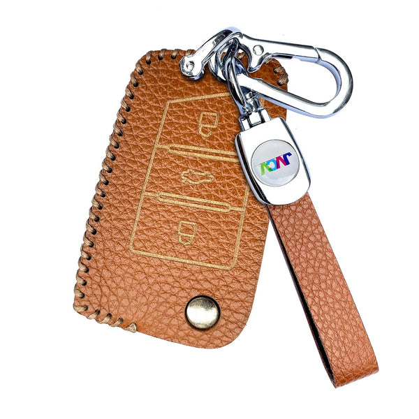 JVCV® Soft Handmade Lychee Pattern Leather Key Cover Compatible with Skoda Kylaq Kushaq Slavia Octavia Kodiaq Superb and Volkswagen Tiguan Taigun and Virtus Folding Key
