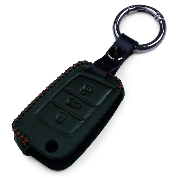 JVCV® Soft Handmade Leather Key Cover Compatible with Skoda Slavia Kushaq Taigun Tiguan Virtus Octavia Kodiaq Superb Folding Key