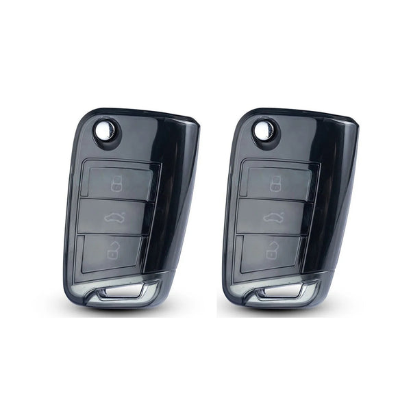 JVCV® Soft TPU Transparent Cover Compatible with Skoda Kushaq Taigun Tiguan Virtus Octavia Kodiaq Superb Folding Key (Transparent Black)